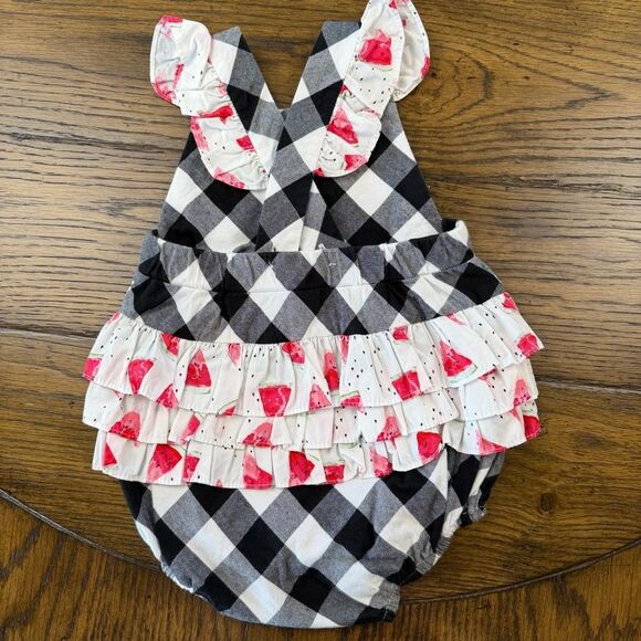 Ricrac and Ruffles Watermelon Appliqué Bubble Romper - Picture 2 of 4